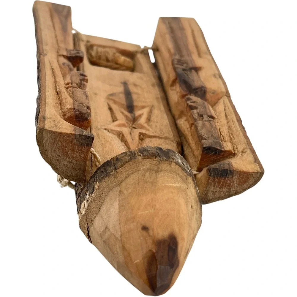 Hand Carved Rustic Wood Bark Nativity Scene Triptych Folk Art Christmas Decor